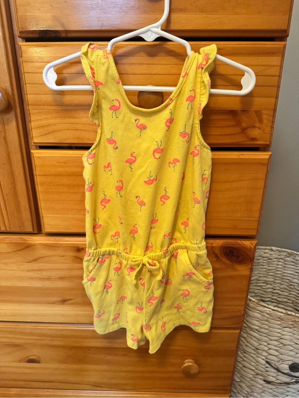 Cat & Jack Yellow Flamingo Print Girls Romper